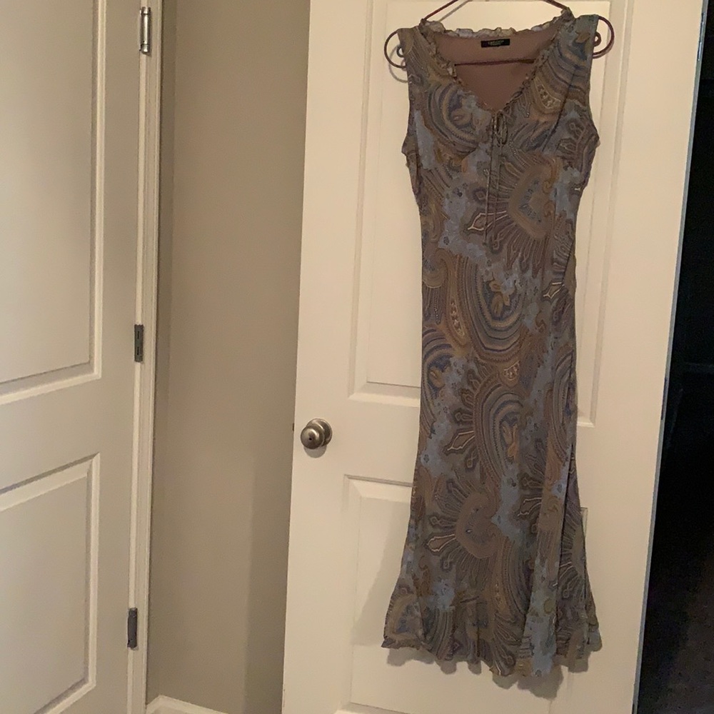 KAREN KANE LONG RUFFLE SLEEVELESS DRESS